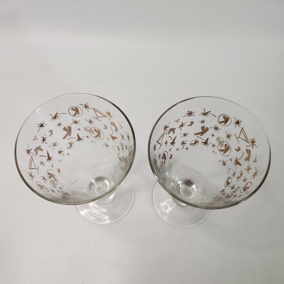 x2 Vintage Kahlua Cocktail Glasses MCM Gold Atomic Star Confetti Retro Barware - Picture 2 of 7